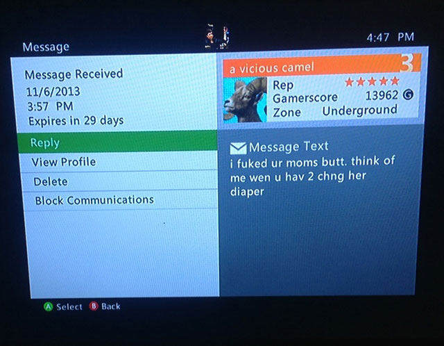 xbox message insults